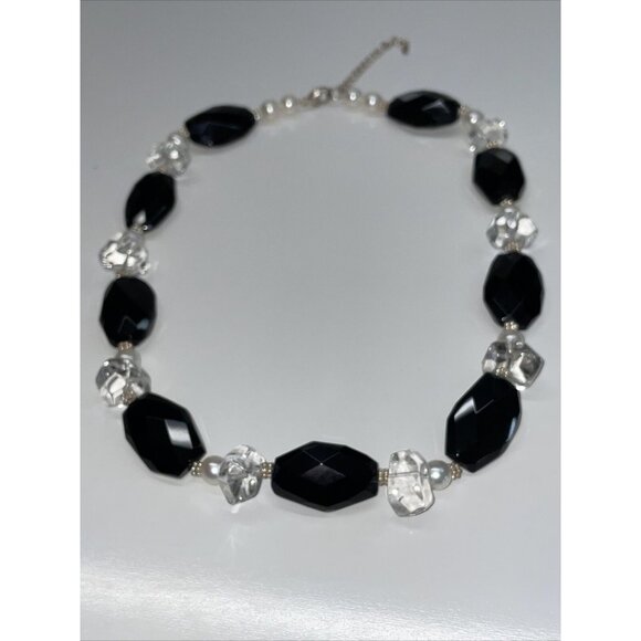 Lucas Lamenth black Faceted Glass Pearl Natural Stone Necklace LUC 925 AL4.2 - Picture 5 of 16